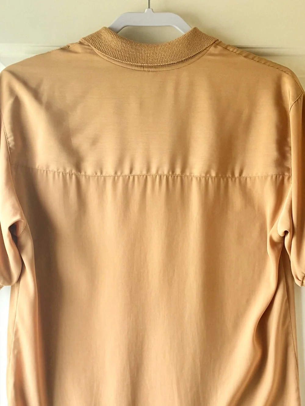 Vintage 80s Lilli Ann Collections Knit Collar Polo Blouse Top Tan Camel Size M